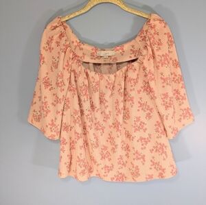 LOFT Pink Floral Textured Off Shoulder Top
